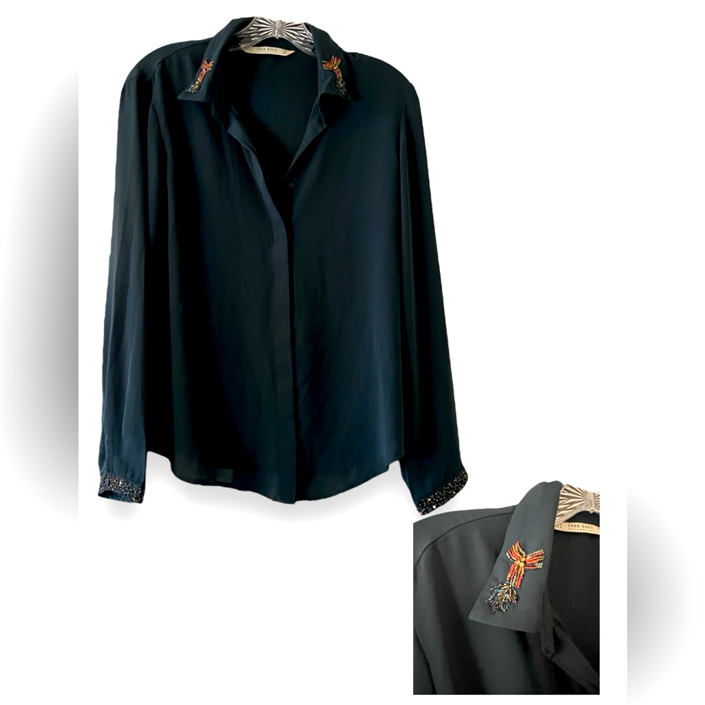 Zara Beaded Button Up Blouse